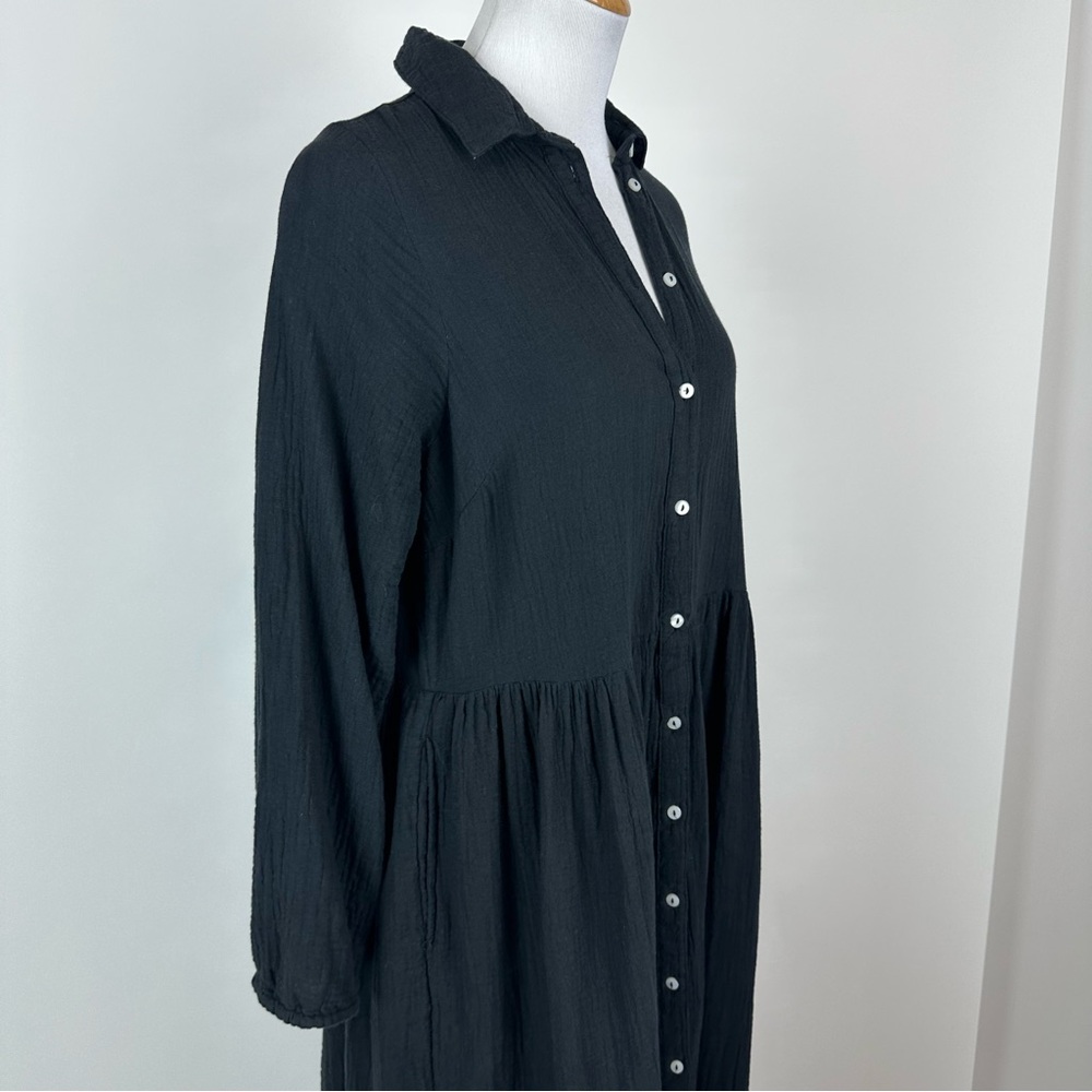 Gina Black Gauze Button Down Collared Maxi Dress Size Medium - Picture 5 of 12
